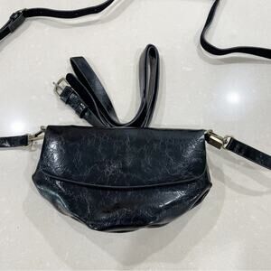 Anthropologie Crackled Faux Leather Convertible Crossbody Waist Belt Bag Black
